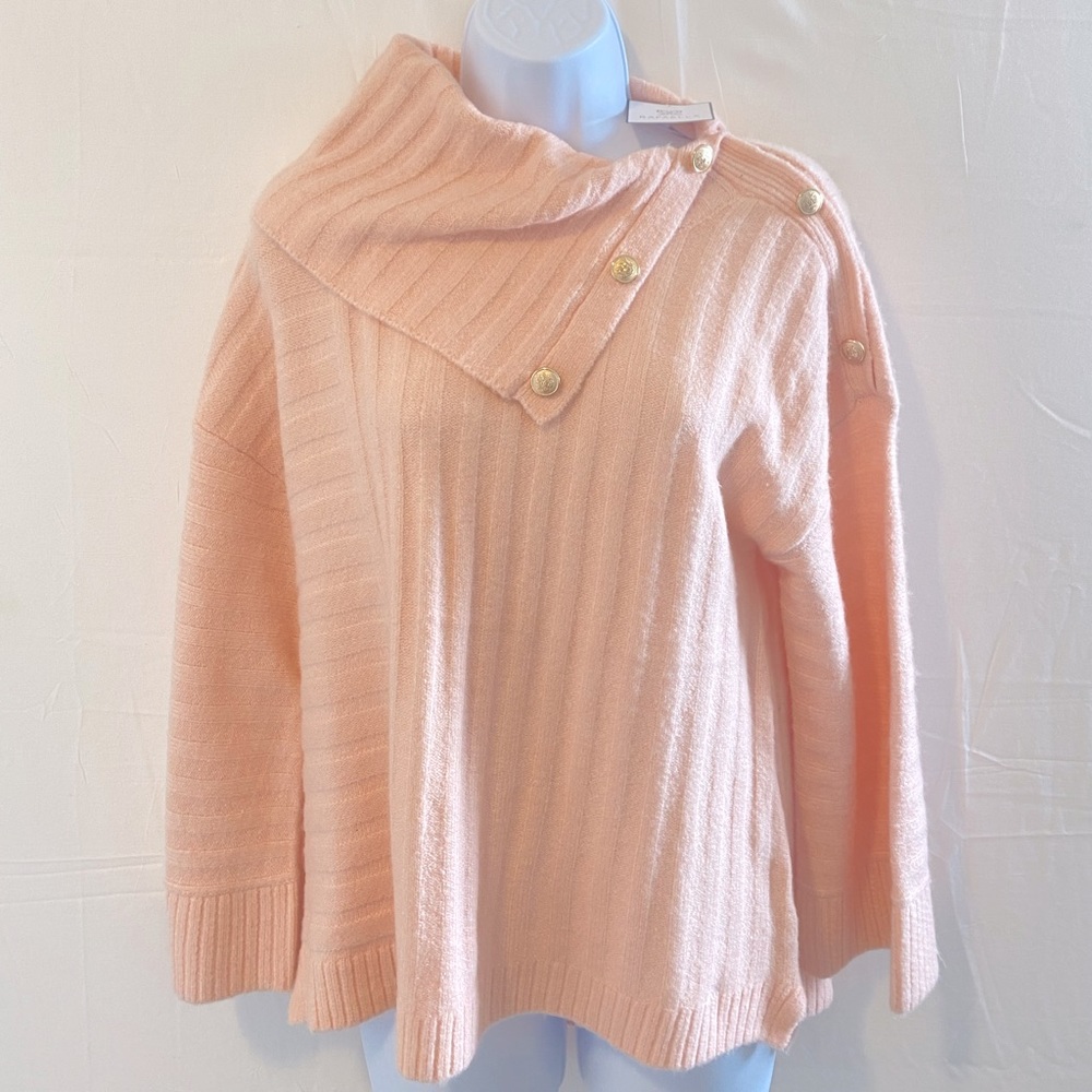 Rafaella Chintz Rose Turtleneck Oversized Pullover Sweater, Size S
